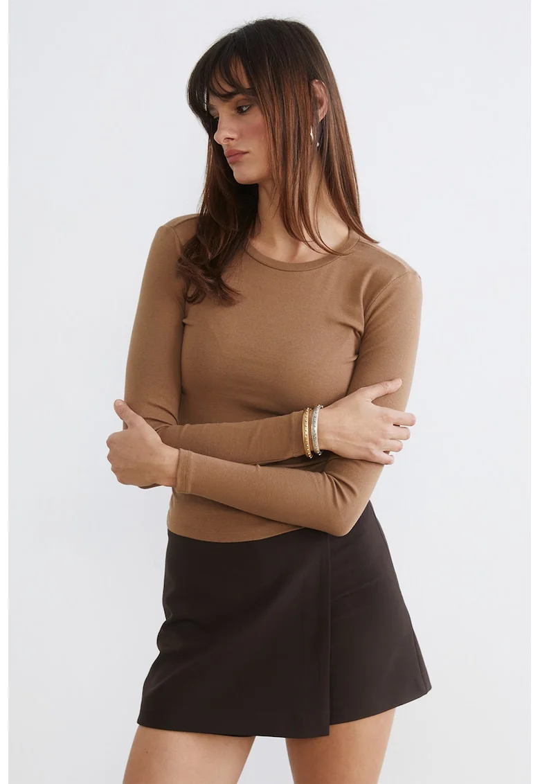 Bluza slim-fit din amestec de bumbac, Maro pamantiu