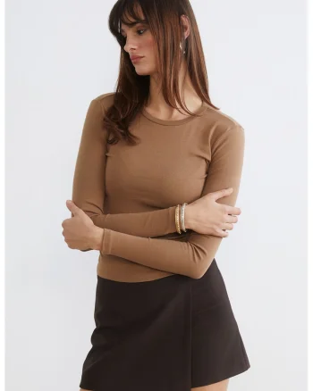 Bluza slim-fit din amestec de bumbac, Maro pamantiu
