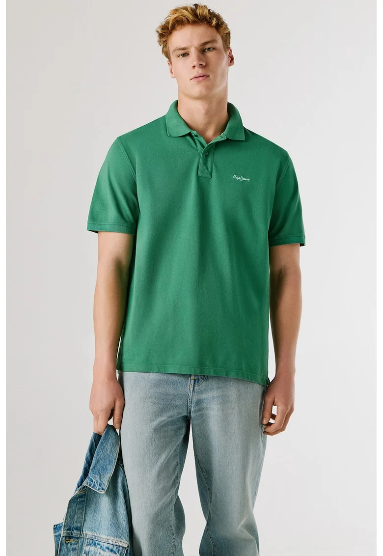 Tricou polo din bumbac cu logo Oscar, Verde irlandez