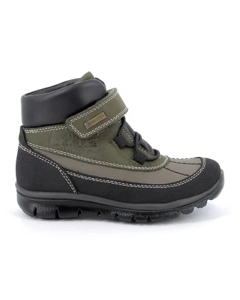 Ghete de piele si piele ecologica cu velcro, Negru/Kaki