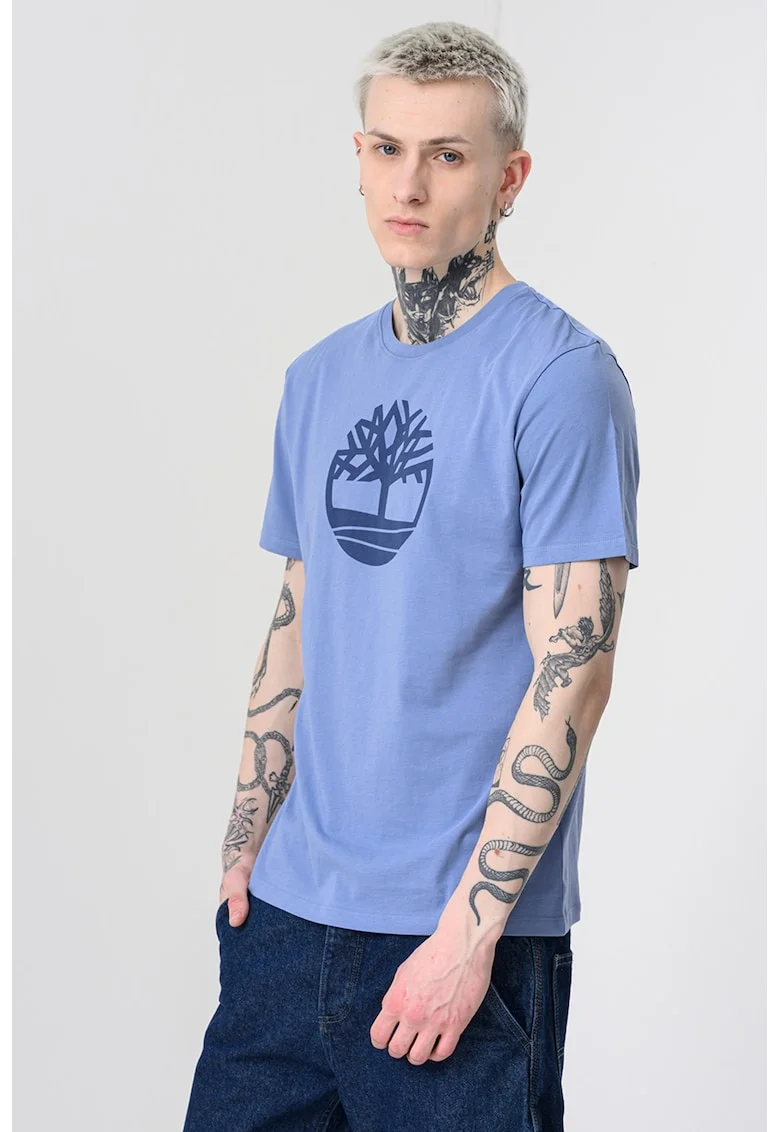 Tricou de bumbac cu logo Kennebec River Tree, Alb/Albastru inchis