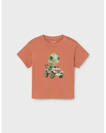 Tricou de bumbac cu imprimeu frontal, Portocaliu persan/Verde fistic