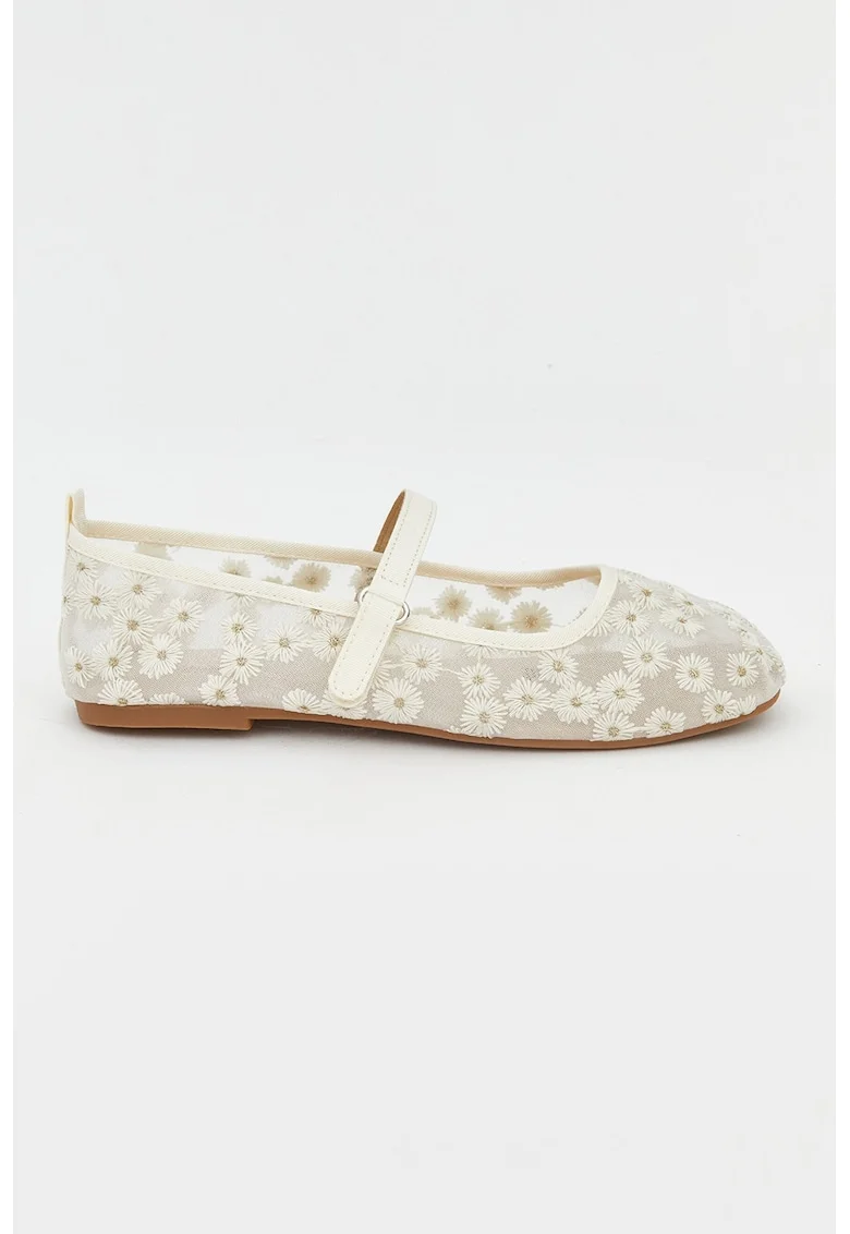 Pantofi cu imprimeu floral, Crem