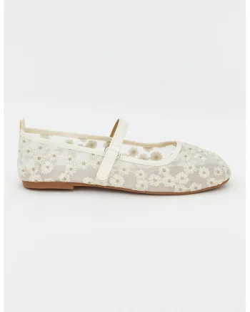 Pantofi cu imprimeu floral, Crem