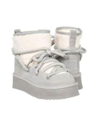 Ghete dama  piele naturala/textil, alb/crem