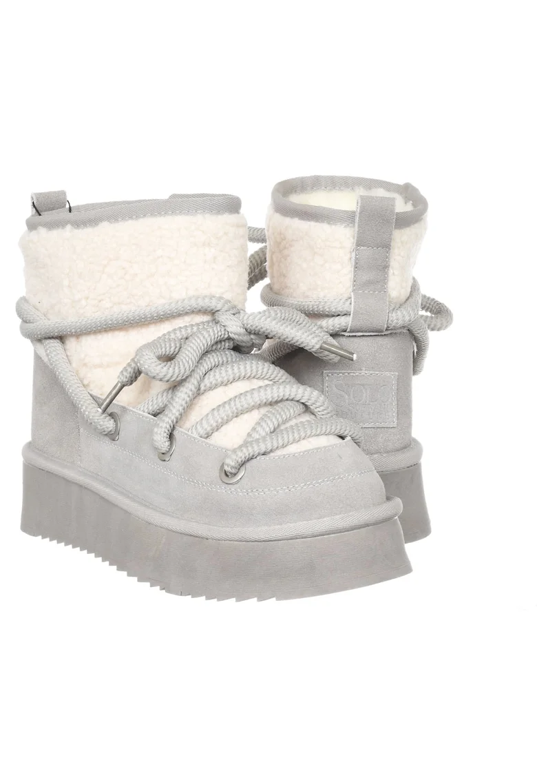 Ghete dama,  piele naturala, gri,