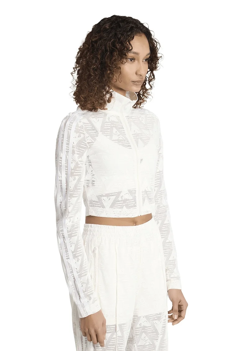 Bluza de trening crop de dantela Firebird, Alb fildes