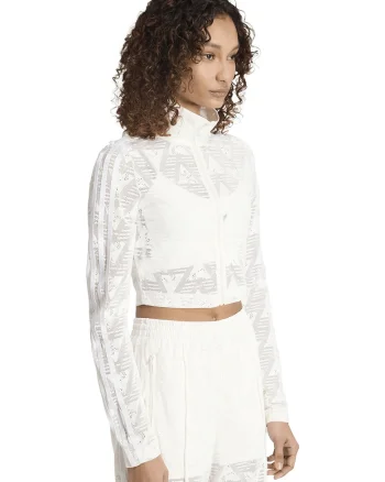 Bluza de trening crop de dantela Firebird, Alb fildes