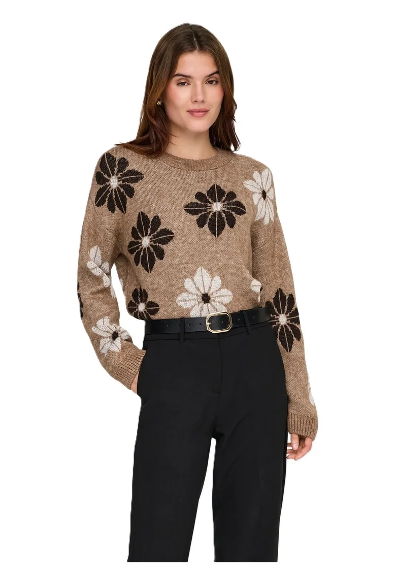 Pulover cu imprimeu floral si maneci cazute Fressia