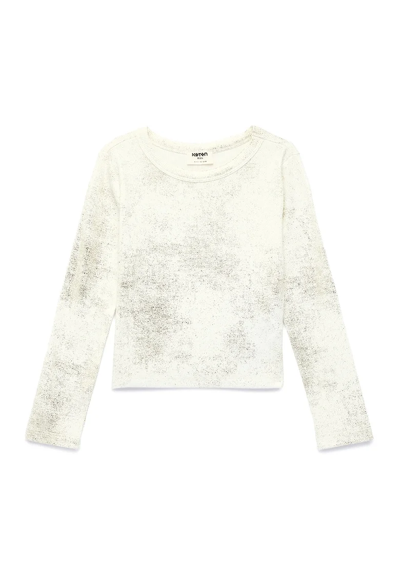 Bluza din amestec de bumbac cu decolteu la baza gatului, Crem