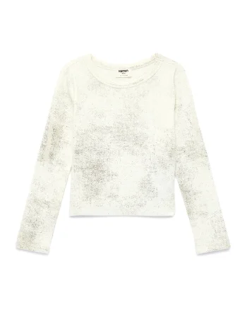 Bluza din amestec de bumbac cu decolteu la baza gatului, Crem