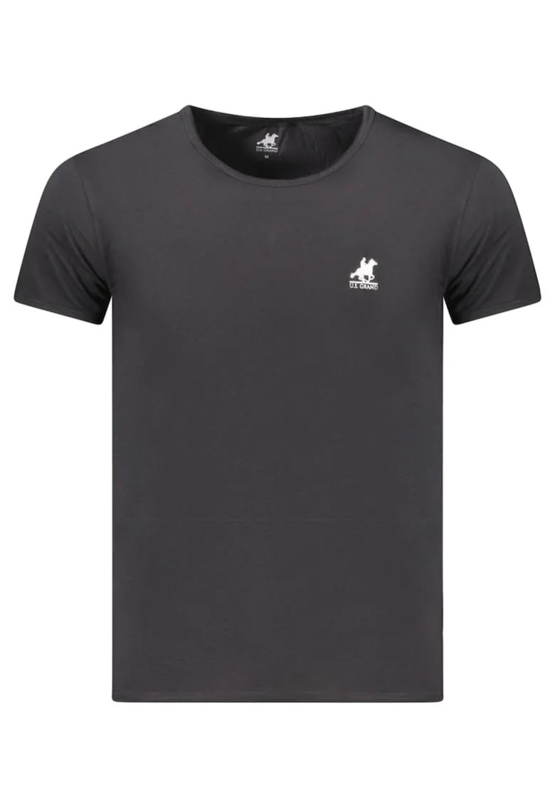 U.S. Grand POLO Tricou barbati simplu cu logo brodat, Negru