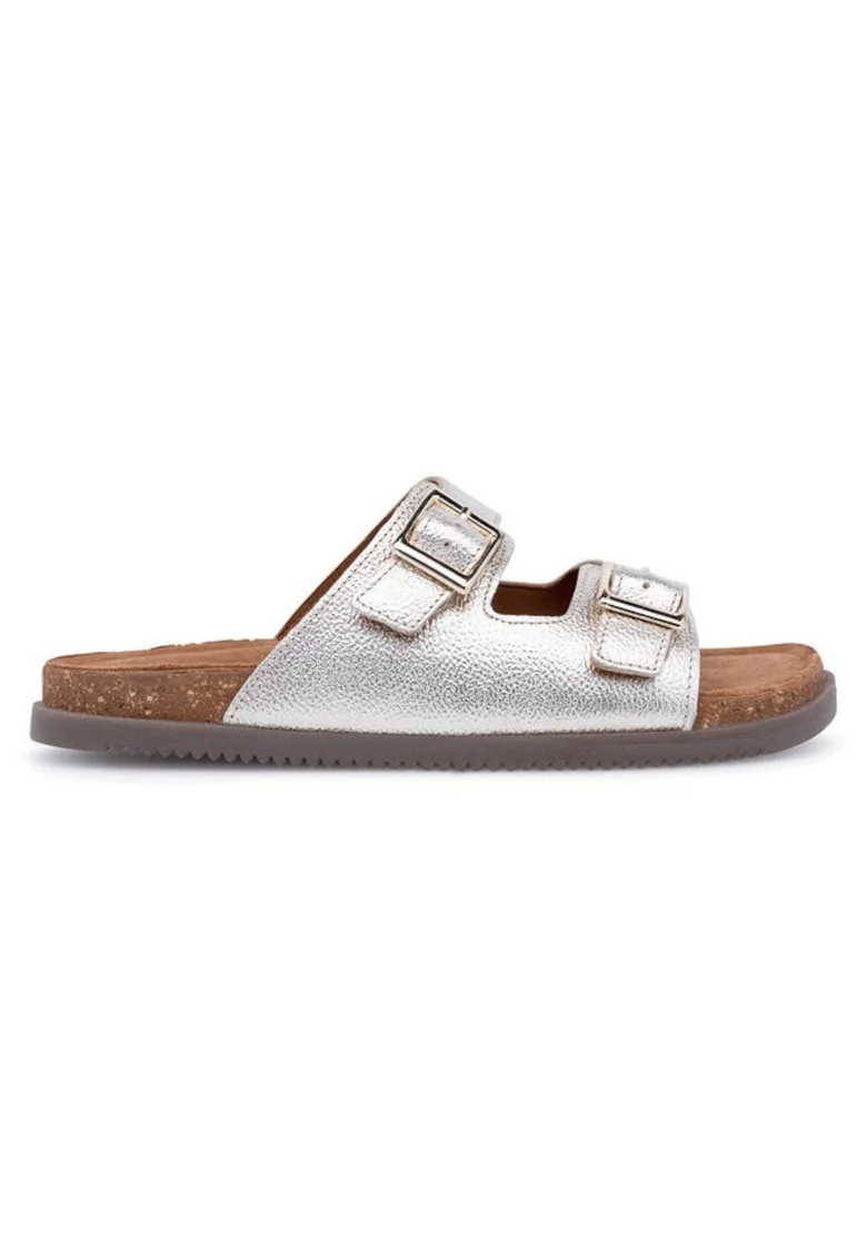 Slapi copii,  590559, Piele naturala, Argintiu,
