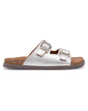 Slapi copii,  590559, Piele naturala, Argintiu,