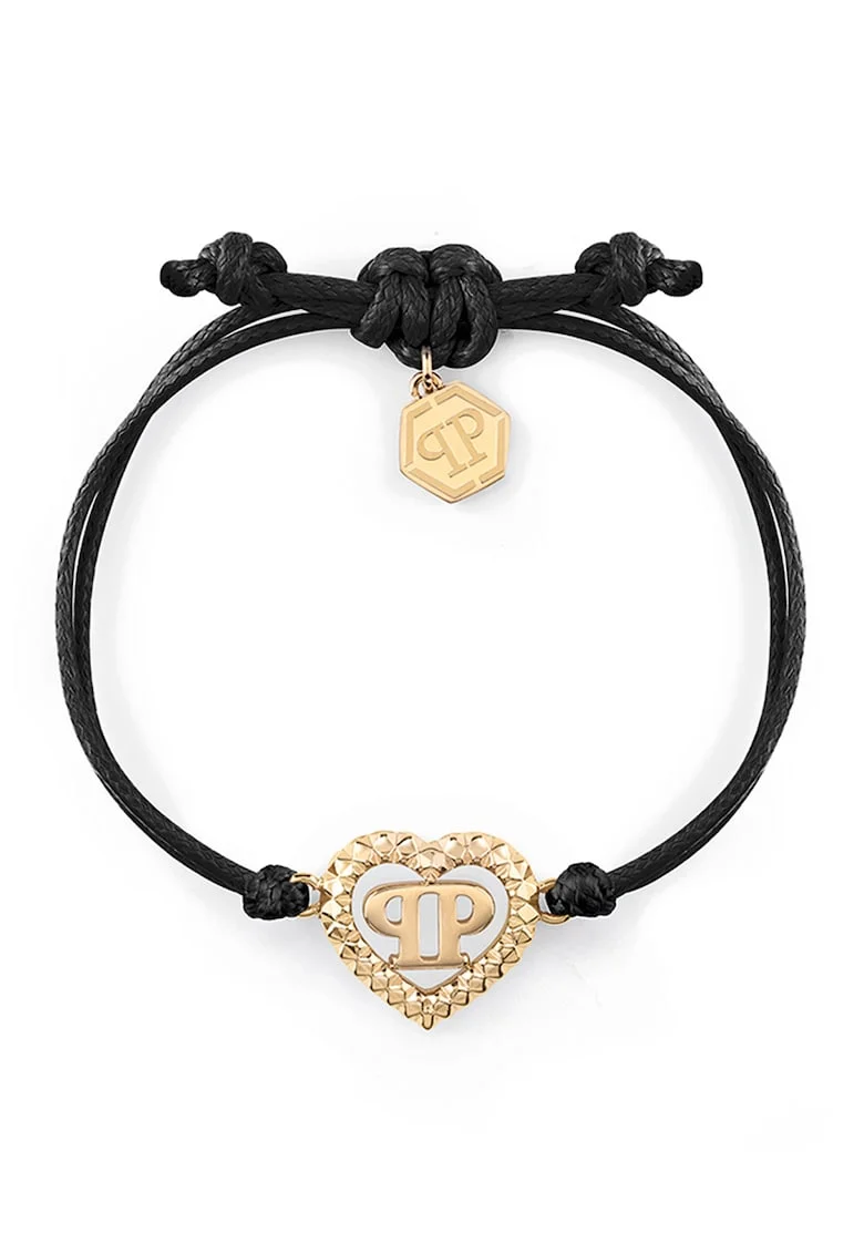 Bratara ajustabila cu talisman in forma de inima, Auriu/Negru