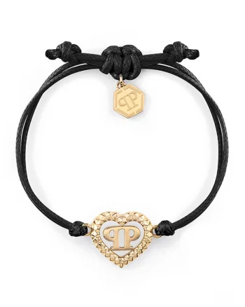 Bratara ajustabila cu talisman in forma de inima, Auriu/Negru