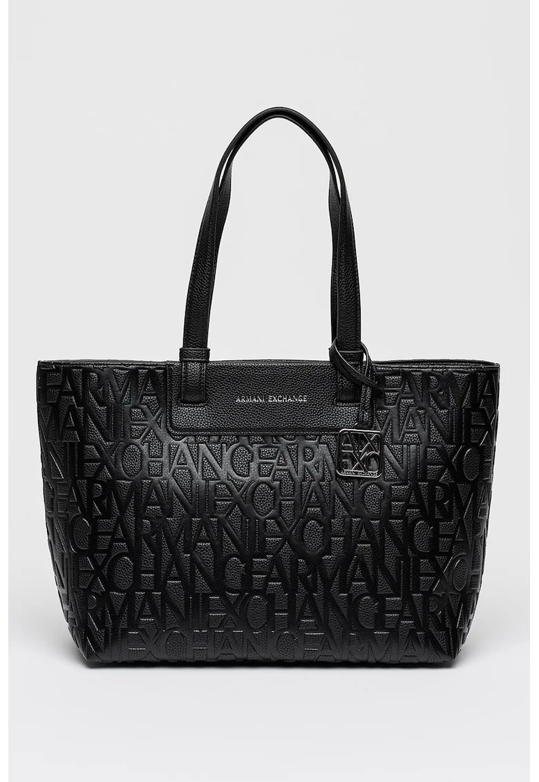 Geanta shopper de piele ecologica uc logo stantat, Negru