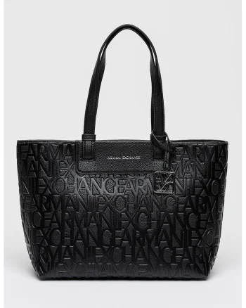 Geanta shopper de piele ecologica uc logo stantat, Negru