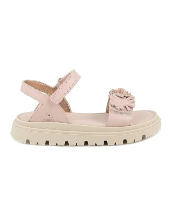 Sandale din piele cu aplicatii cu model floral, Roz pal