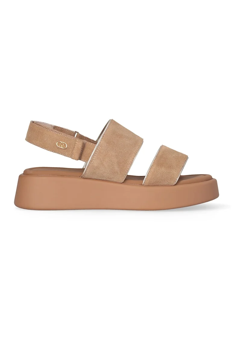 Sandale din piele intoarsa cu velcro, Caramel