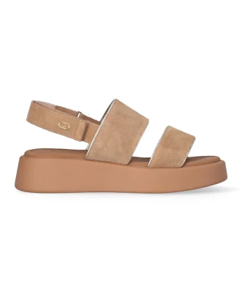 Sandale din piele intoarsa cu velcro, Caramel