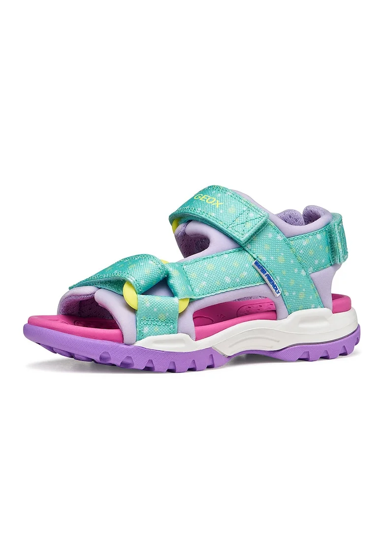 Sandale din material textil cu velcro, Roz/Verde menta