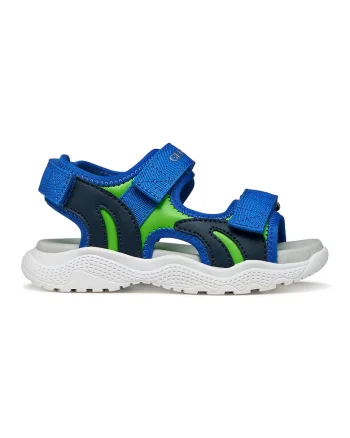Sandale cu logo si velcro, Verde/Albastru royal