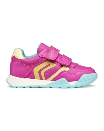 Pantofi sport din piele ecologica cu insertie din material textil si velcro, Galben/Fucsia