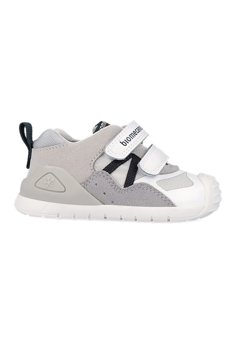 Pantofi sport cu logo si velcro, Gri deschis/Alb murdar