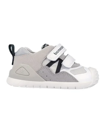 Pantofi sport cu logo si velcro, Gri deschis/Alb murdar