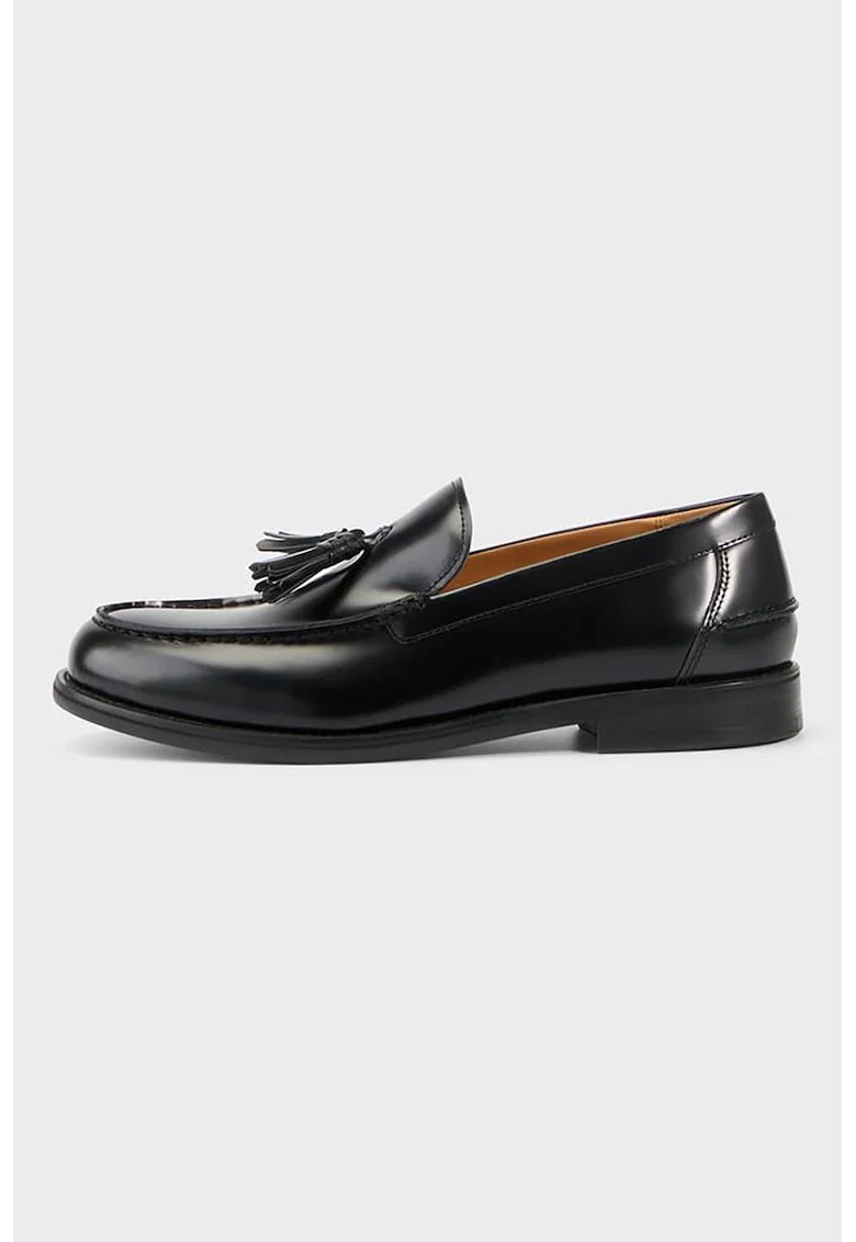 Pantofi loafer din piele cu detaliu cu canaf, Negru