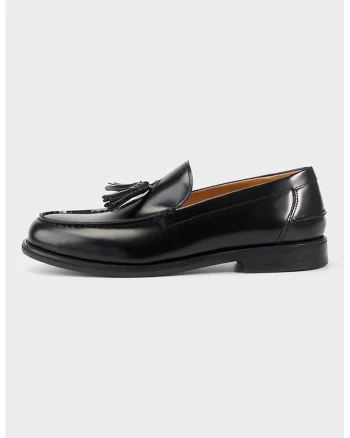 Pantofi loafer din piele cu detaliu cu canaf, Negru