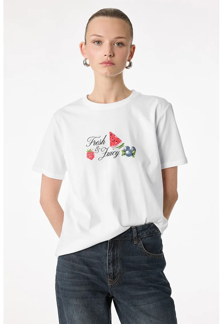Tricou din bumbac cu imprimeu, Alb