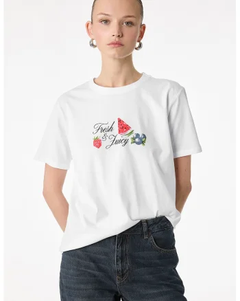 Tricou din bumbac cu imprimeu, Alb