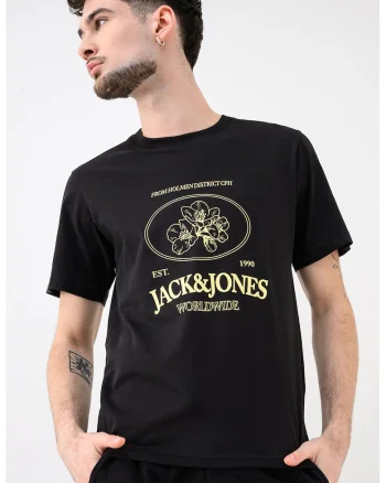 Tricou de bumbac organic cu imprimeu logo Jornantucket, Negru/Galben pastel