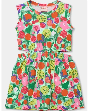 Rochie fara maneci cu imprimeu cu fructe, Multicolor