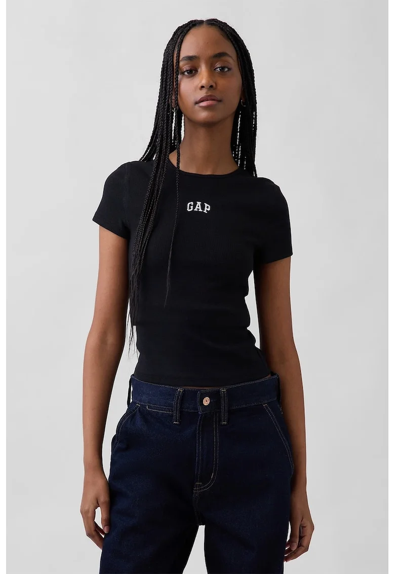 Tricou slim fit din amestec de modal cu logo brodat, Negru