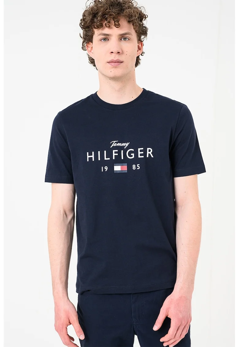 Tricou regular fit cu imprimeu logo, Bleumarin