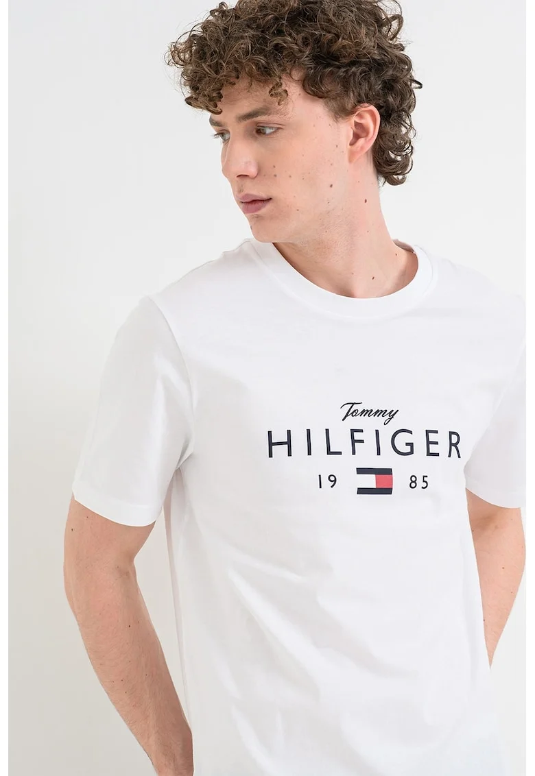 Tricou regular fit cu imprimeu logo, Alb