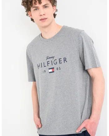 Tricou regular fit cu imprimeu logo, Gri melange