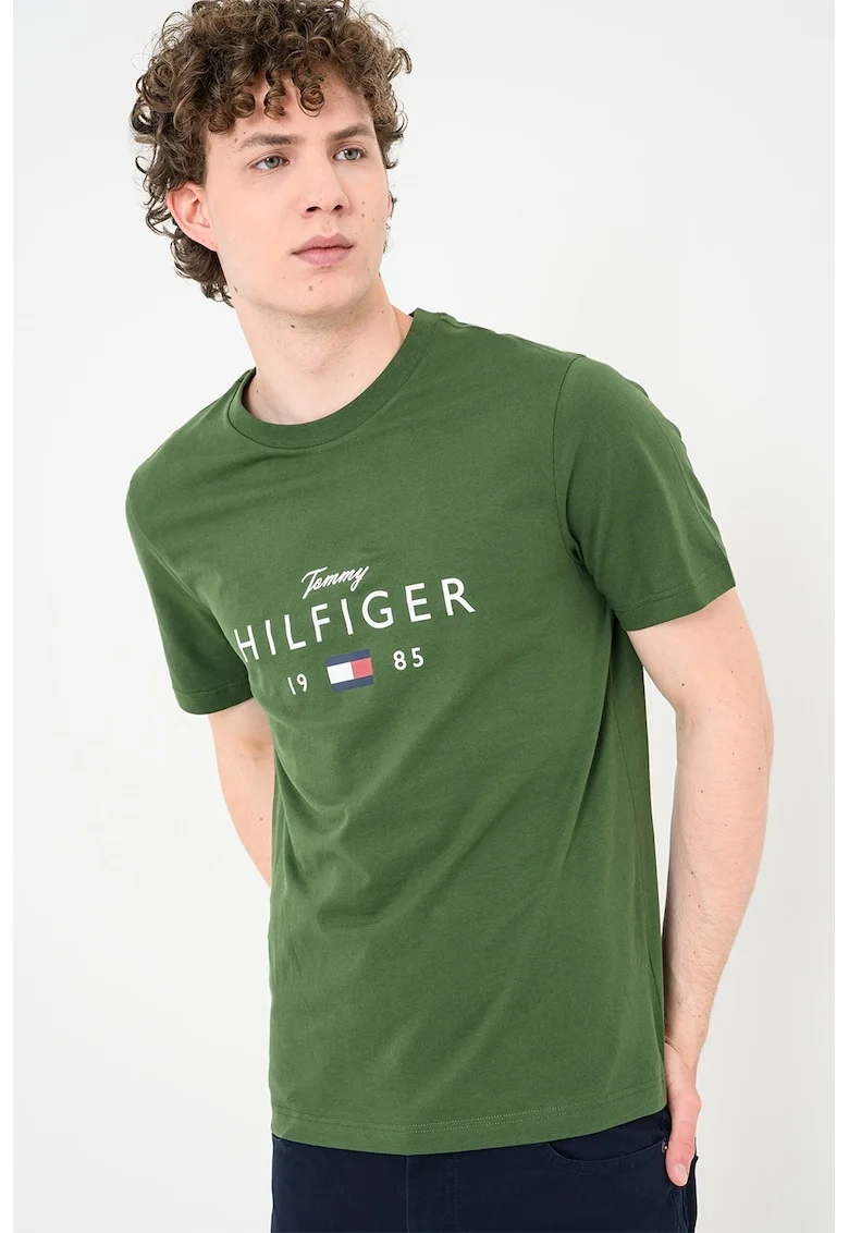 Tricou regular fit cu imprimeu logo, Verde