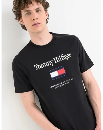 Tricou de bumbac cu logo brodat, Negru