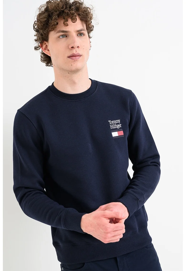 Bluza de trening din amestec de bumbac si logo, Bleumarin