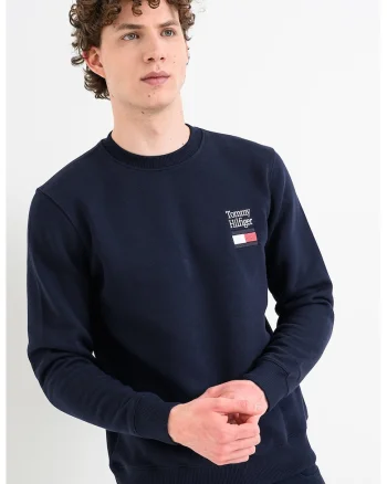 Bluza de trening din amestec de bumbac si logo, Bleumarin