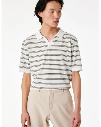 Tricou polo in dungi, Alb/Kaki