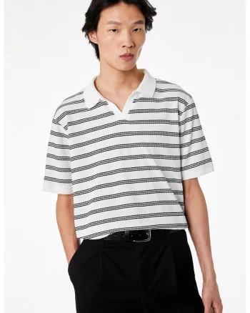 Tricou polo in dungi, Alb/Negru