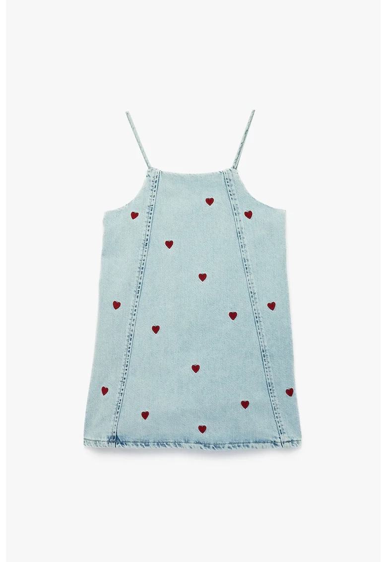 Sarafan din denim cu broderie, Albastru prafuit