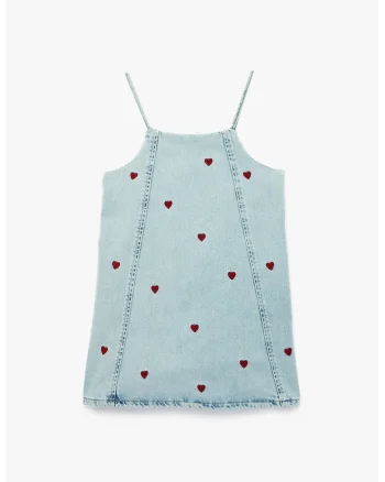 Sarafan din denim cu broderie, Albastru prafuit