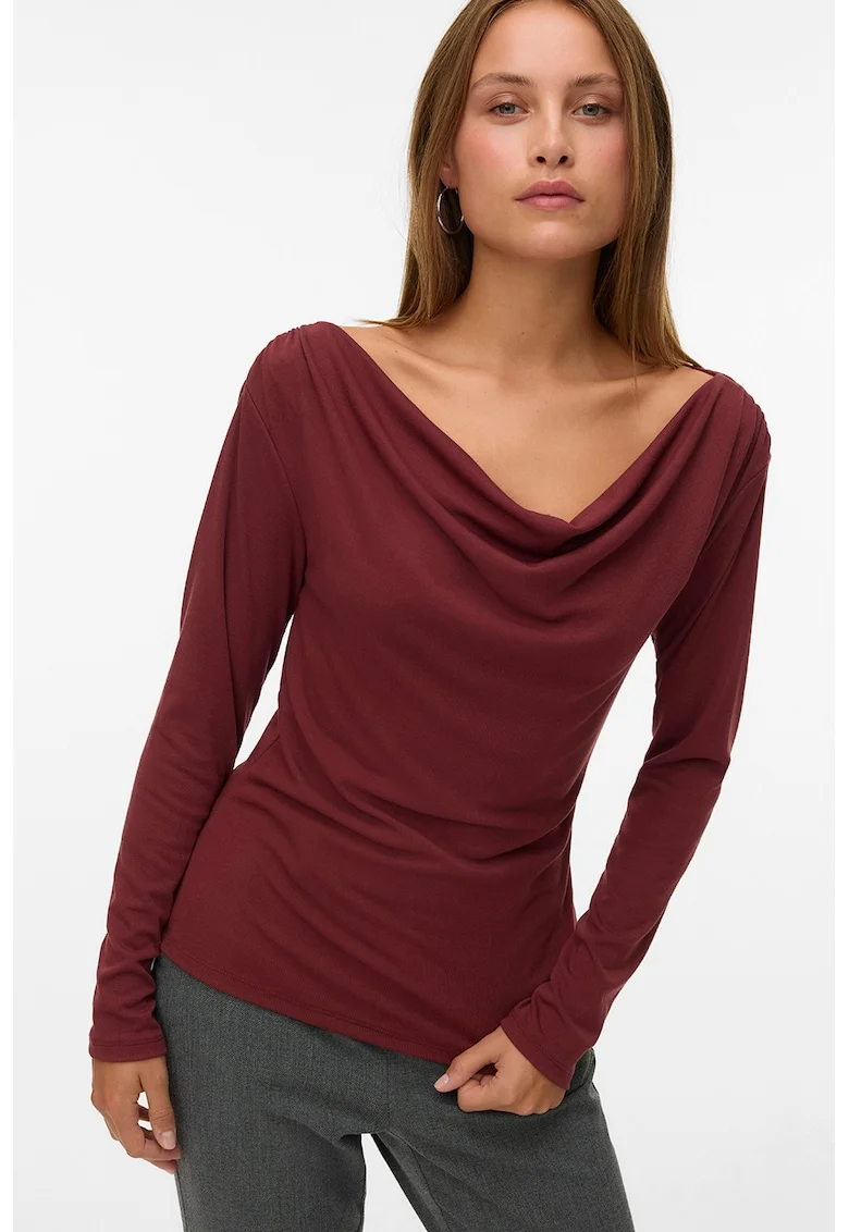 Bluza slim fit cu decolteu drapat, Rosu inchis