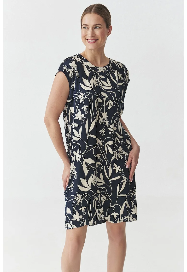 Rochie mini cu model floral Zimona 1, Alb/Bleumarin